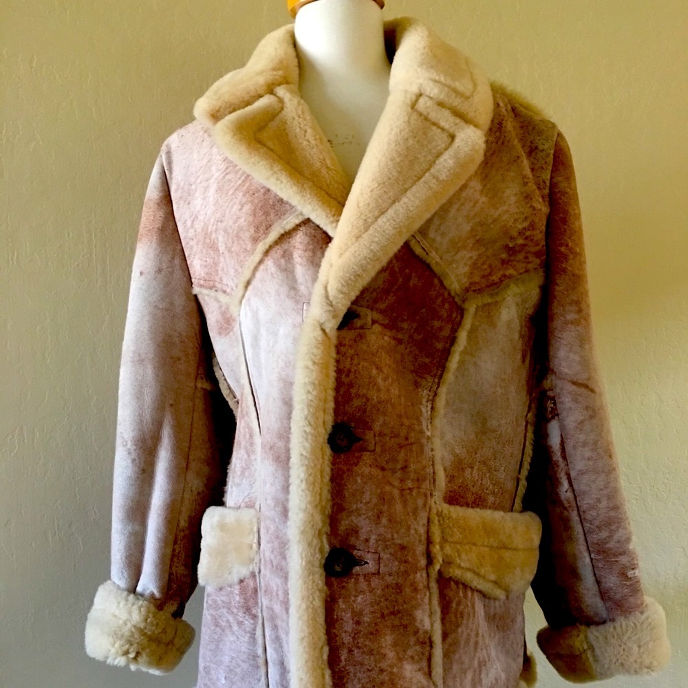Mens Vintage Cowboy Shearling Sheepskin Coat